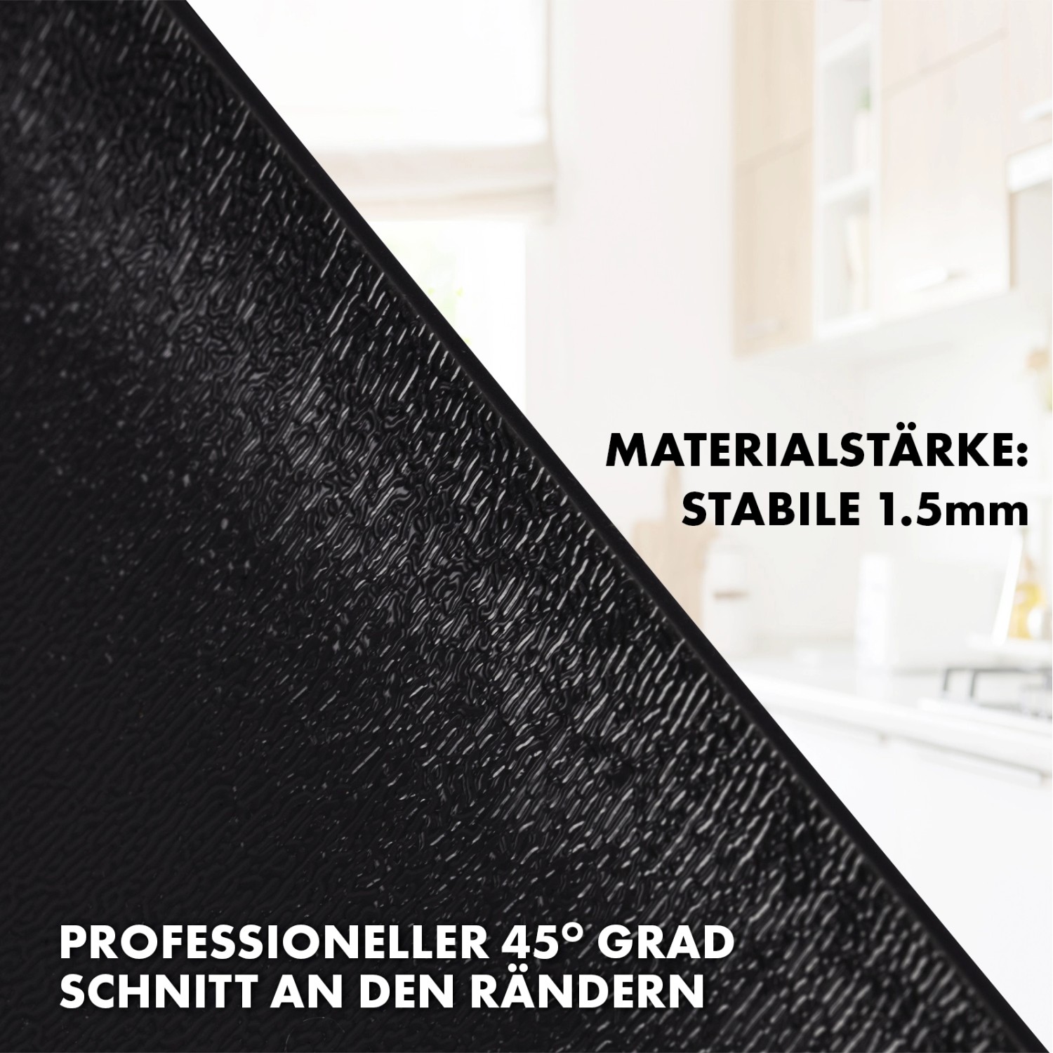 Schwarze KARAT Tischfolie Empire, 1,5mm stark, mit abgeschrägter Kante für Tische.