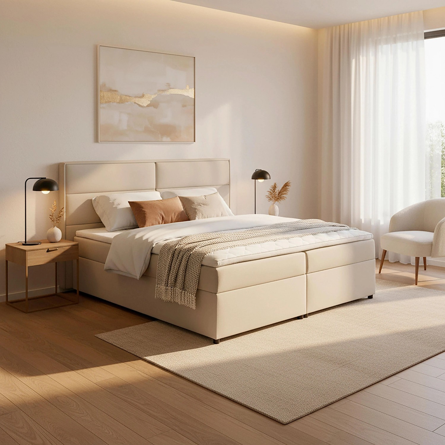 Bessagi Home Boxbett Kiara Beige ca. 180x200cm mit Topper