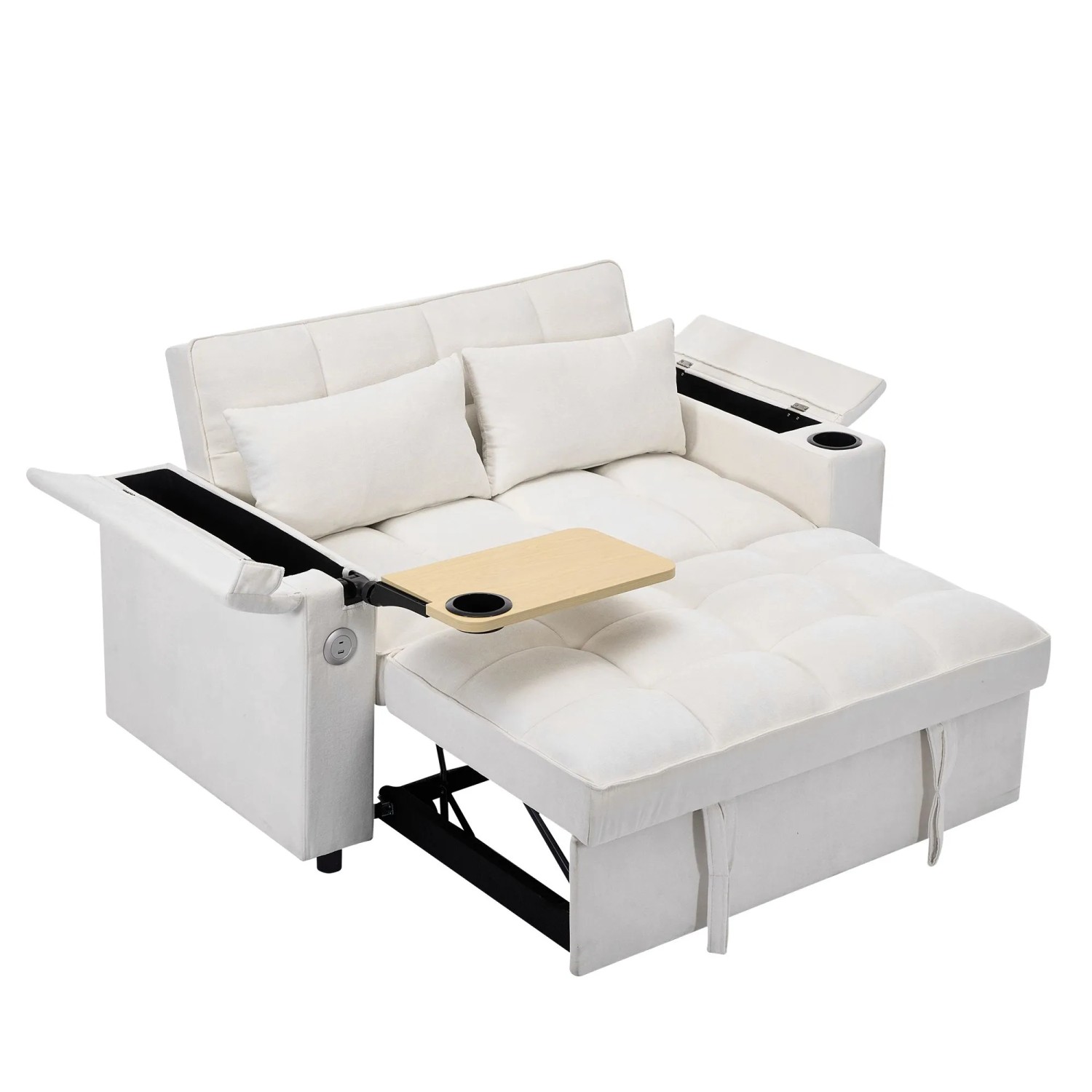 Merax Schlafsofa 3 Sitzer Ausziehsofa mit USB Verstellbarer Rückenlehne Beige