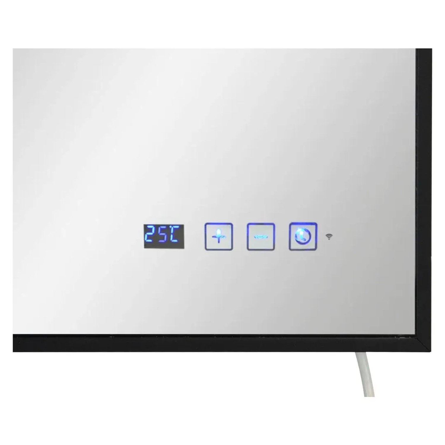 Detailansicht des Heizpaneels Infrae WIFI M 800W mit Thermostat und Spiegel.