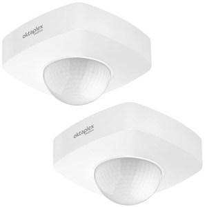 2er Set Oktaplex Tim Präsenzmelder 360° für Außen, weiße Bewegungsmelder mit PIR Sensor.