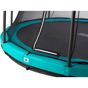 Detailaufnahme: Grünes Salta Comfort Edition Bodentrampolin ø 366 cm mit Sicherheitsnetz.