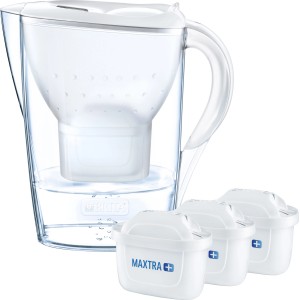 Brita Marella Wasserfilter-Kanne, weiße Kanne mit 3 Maxtra+ Filterkartuschen.