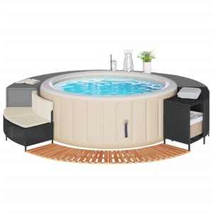 vidaXL Whirlpool-Umrandung aus Rattan und Akazie, schwarz. Whirlpool Zubehör mit Bank, Regal und Stufe.