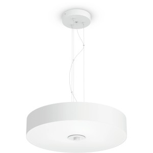Weiße Philips Hue Pendelleuchte Fair mit Dimmer, warmweiß bis kaltweiß einstellbar.