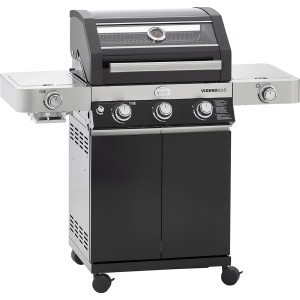 Rösle Gasgrill Videro G3-S Vario+ mit 3 Brennern und Seitenbrenner, Grillstation mit Glasdeckel und Seitentischen.
