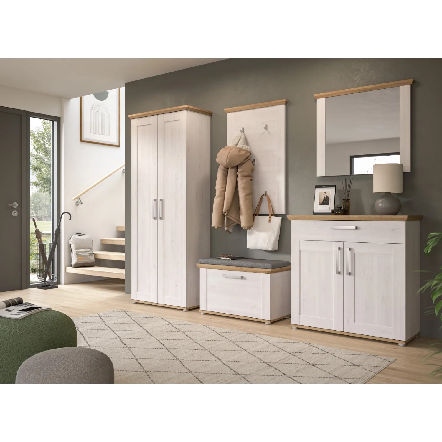 Inn.Furn Garderobenpaneel Weiß Lärche Landhaus 68 cm 5 Kleiderhaken Mirano_6
