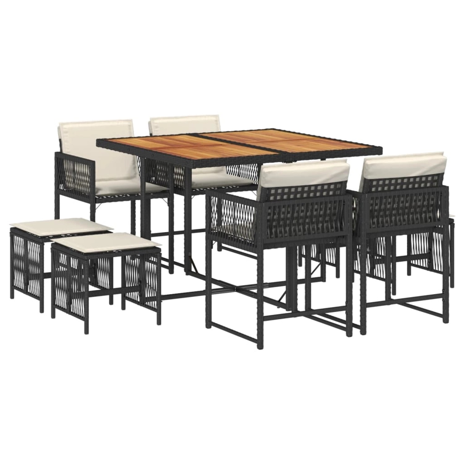 vidaXL 9-Tlg Garten-Essgruppe mit Kissen Schwarz Poly Rattan 3211503 günstig online kaufen