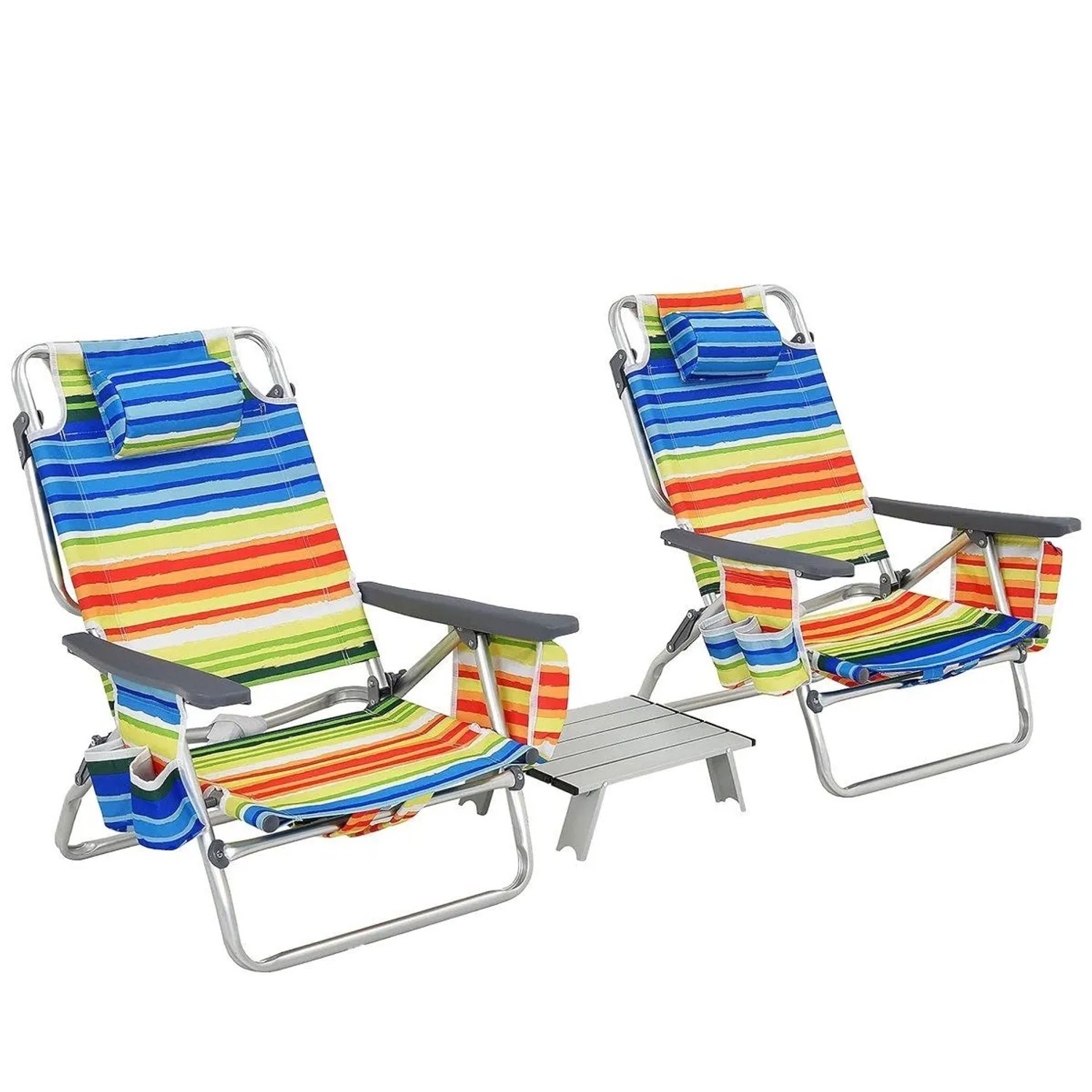 Costway Strandstühle und Tisch Set mit Verstellbarer Rückenlehne Mehrfarbig