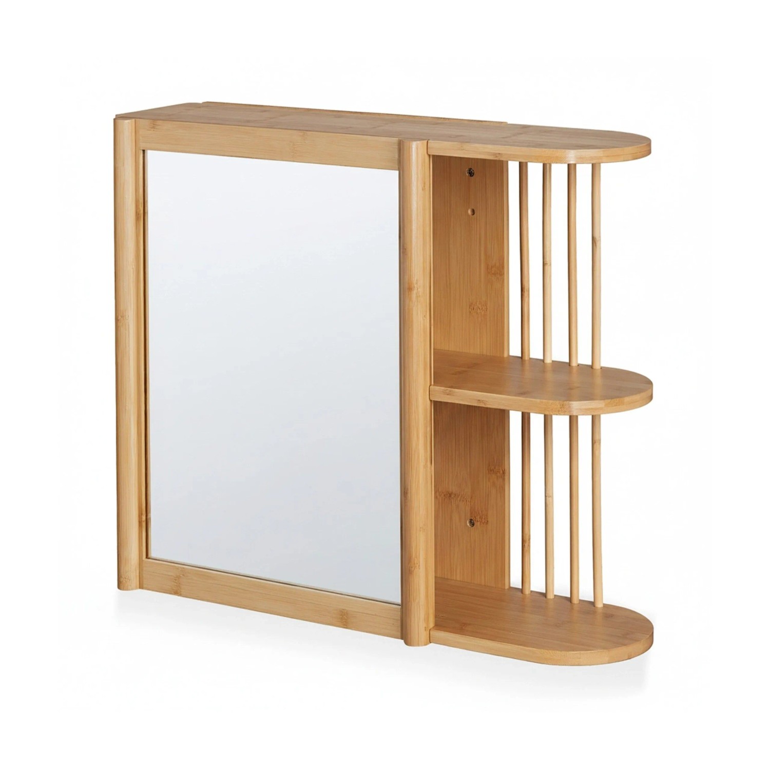 Relaxdays Wandregal mit Spiegel Bambus Natur Halboffen 53 cm x 62 cm x 20 cm 7,3 kg