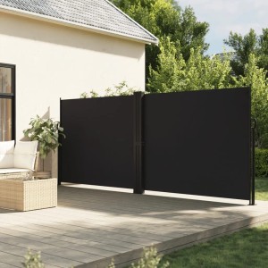 Schwarze furnicato Seitenmarkise, ausziehbar, 180x600 cm, als Wind- und Sichtschutz auf Terrasse.