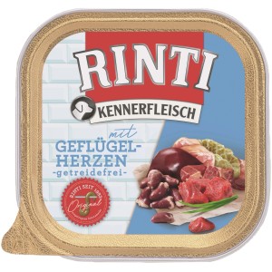 Rinti Kennerfleisch mit Geflügelherzen, 300g Schale Hunde-Nassfutter mit Fleisch und Innereien.