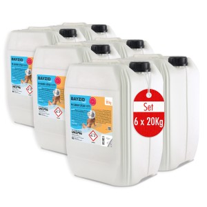 Set aus 6 Kanistern Bayzid pH Minus Flüssig 14,9%, je 20kg, zur pH-Regulierung im Pool.