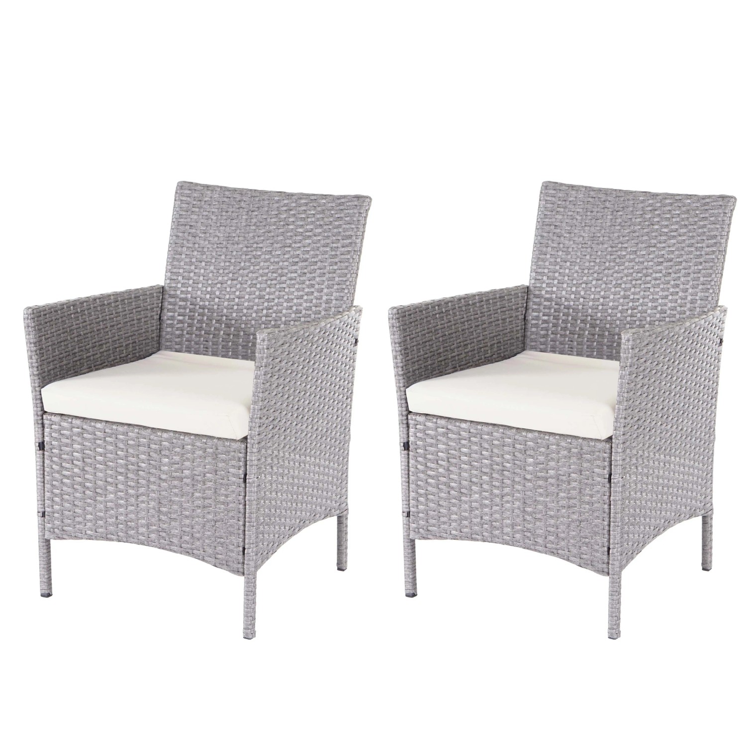 MCW Poly-Rattan Sessel Halden 2er-Set Grau Kissen Creme