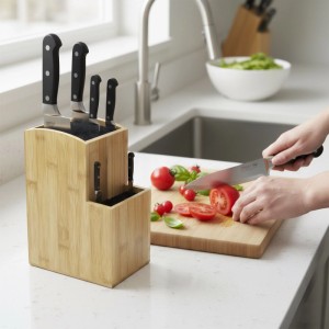 Relaxdays Messerblock Bambus Natur Schwarz 25,5 cm x 11,5 cm x 18 cm 2 kg