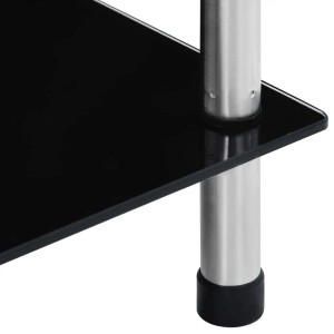 Detailaufnahme: Schwarzes Glas-Wandregal mit Edelstahl-Gestell, vidaXL Regal.