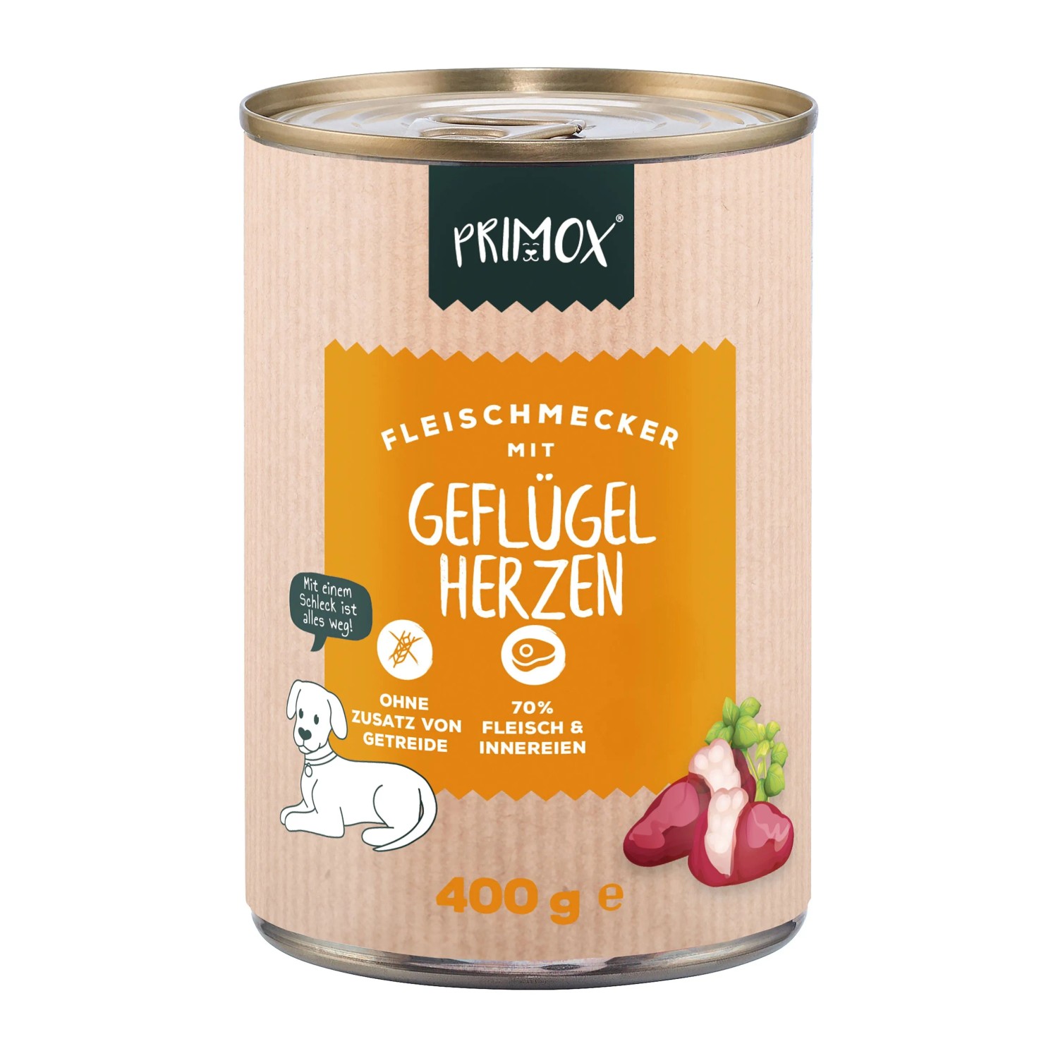 Primox Hunde-Nassfutter Fleischmecker mit Geflügelherzen 400 g