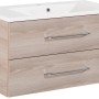 Fackelmann Waschplatz B.clever 90 cm, Alaska Esche Dekor, mit zwei Schubladen und Gussmarmor Waschbecken.