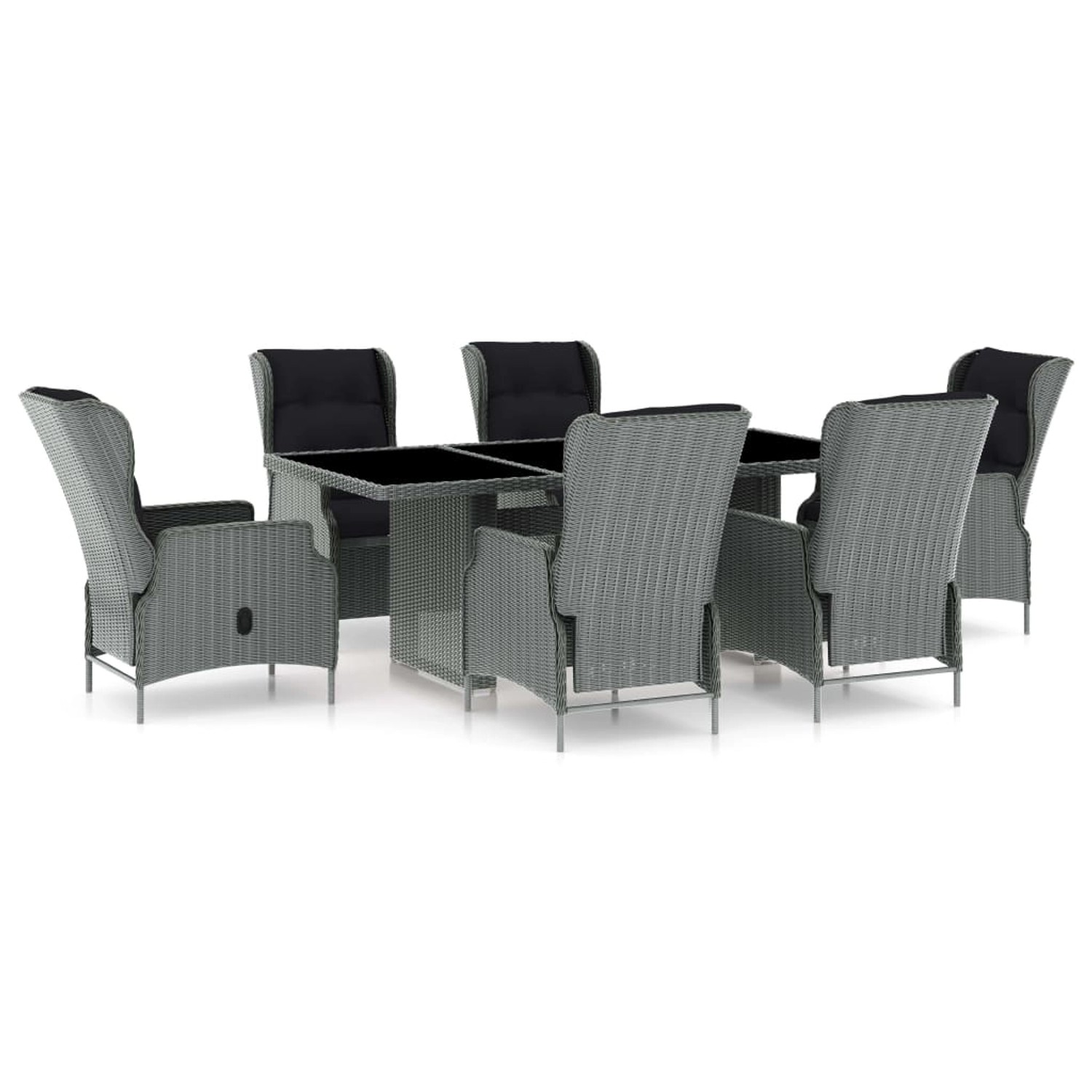 vidaXL 7-Tlg Garten-Essgruppe mit Auflagen Poly Rattan Hellgrau 3060140