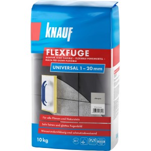 Knauf Flexfuge Universal Silbergrau 10kg: Flexibler Fugenmörtel für Fliesen und Naturstein, ideal für innen und außen.