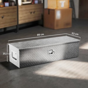 HOMCOM Gerätekasten aus Aluminium, silberfarben, mit den Maßen 99x33x25,5 cm.