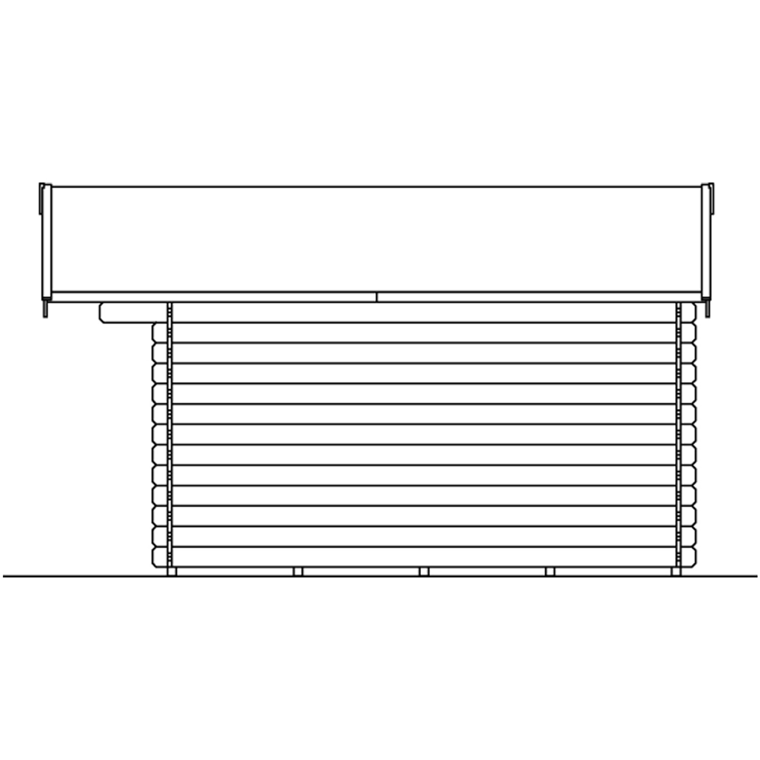 Skizze Skan Holz Gartenhaus Malaga 2, 340x340 cm, Natur, Holz-Gartenhaus in Blockbohlenbauweise.