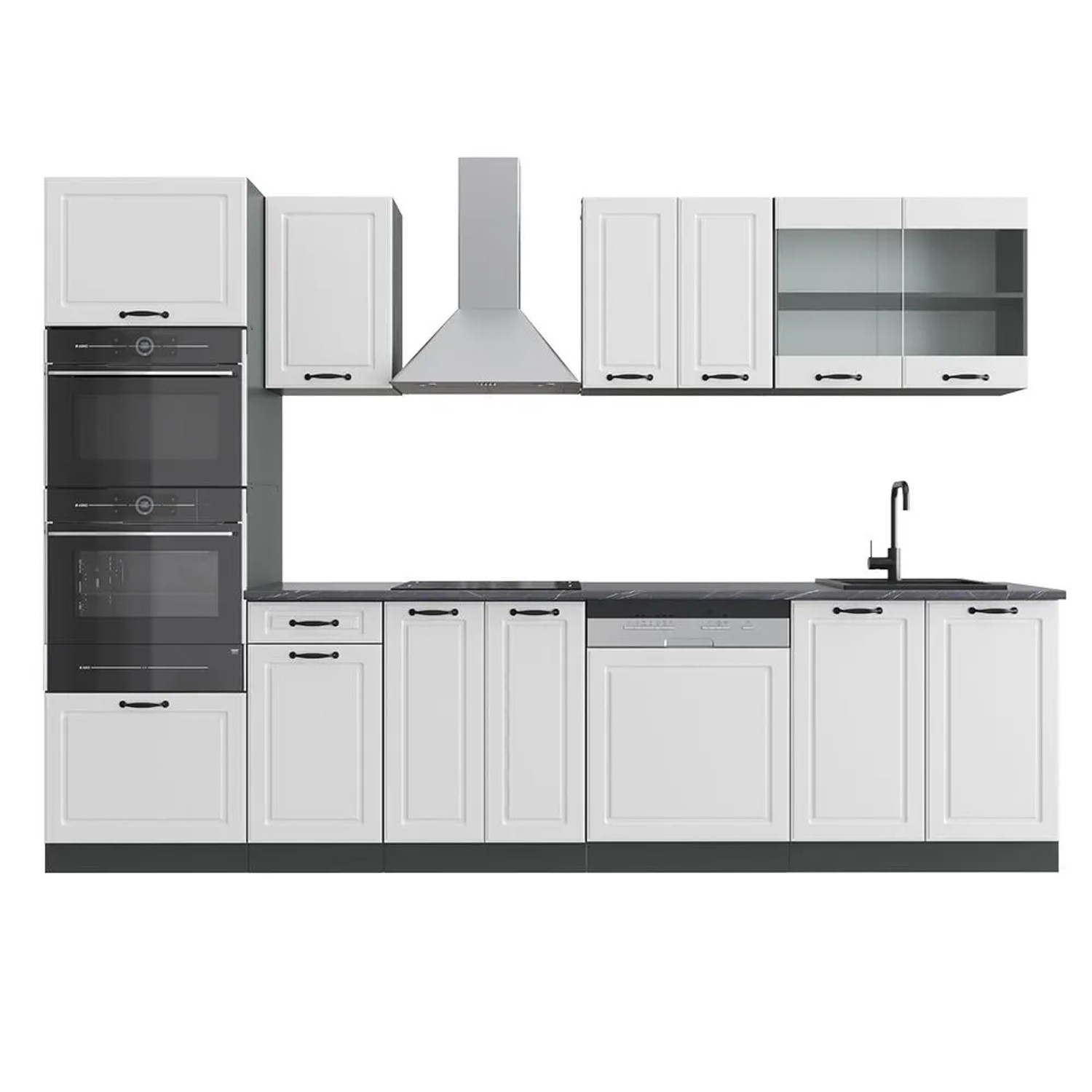 Vicco R-Line Küchenzeile Weiß Landhaus Anthrazit 300 cm mit HochschrankAP Anthrazit ohne E-Geräte