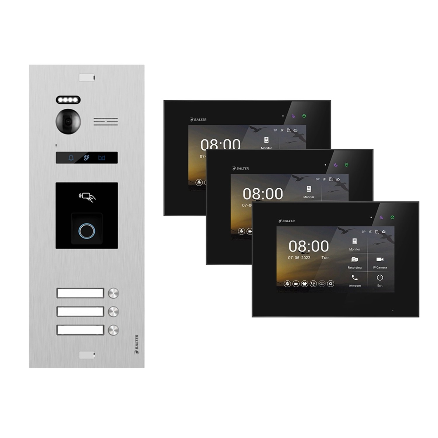 BALTER EVO-HD WIFI Video-Türsprechanlage mit Fingerprint & RFID für 3-Familienhaus Schwarz