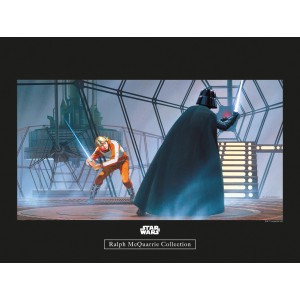 Star Wars Wandbild: Luke Skywalker und Darth Vader im Lichtschwertkampf.