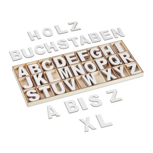 Relaxdays Holzbuchstaben Set Kiefernholz Weiß Großbuchstaben 208 Stück 330 g