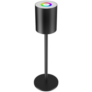 Schwarze Tectake Akku Tischlampe Corly mit RGB-Licht und Touchpanel.