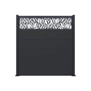 T&J Alu-Design-Einsatz Anthrazit für Zaunbau. Dekoratives Aluminium-Element mit Blättermuster, 175x30 cm.