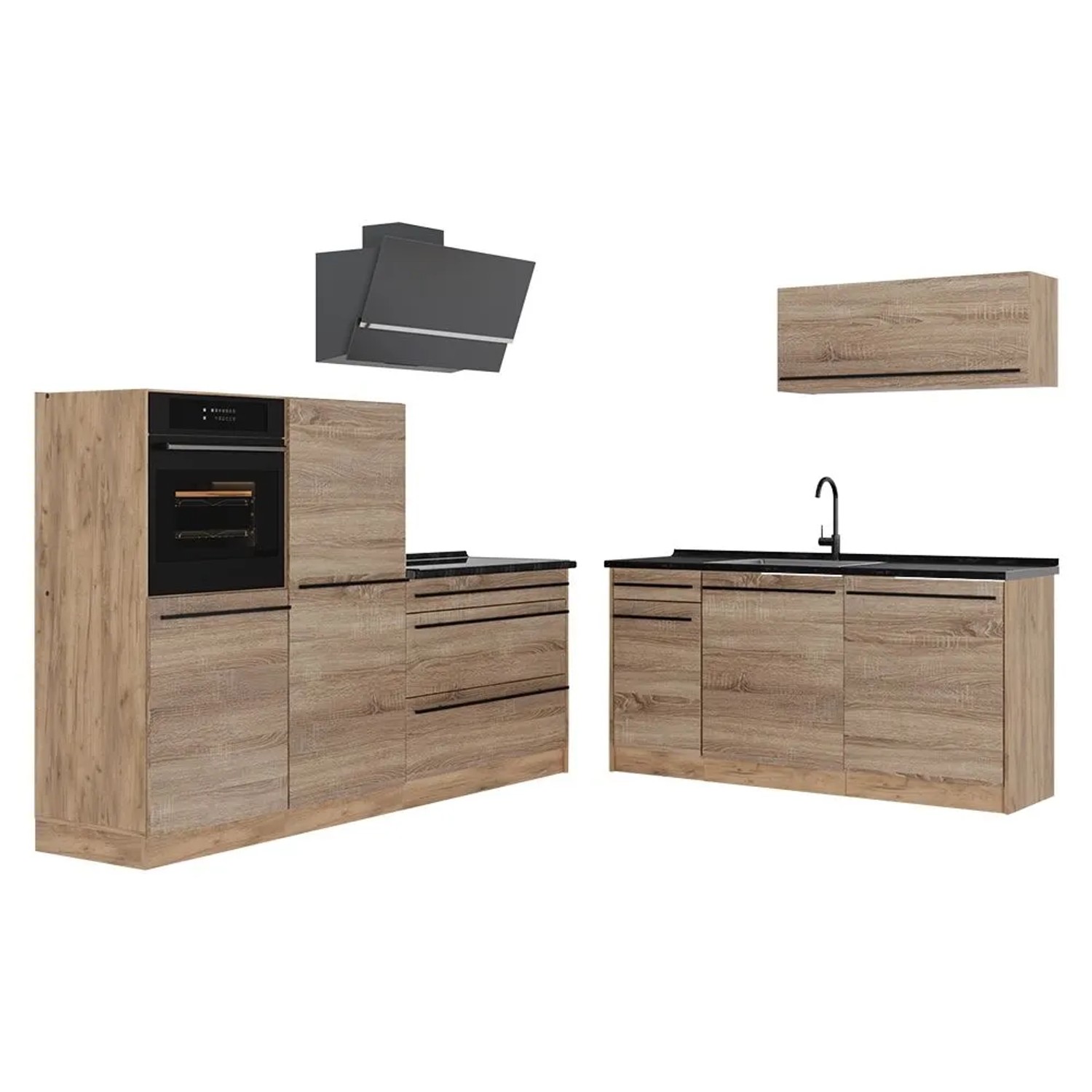 Vicco Küchenzeile R-Line Sonoma/Goldkraft Eiche 220 x 143 Arbeitsplatte Anthrazit Art Nr 67097