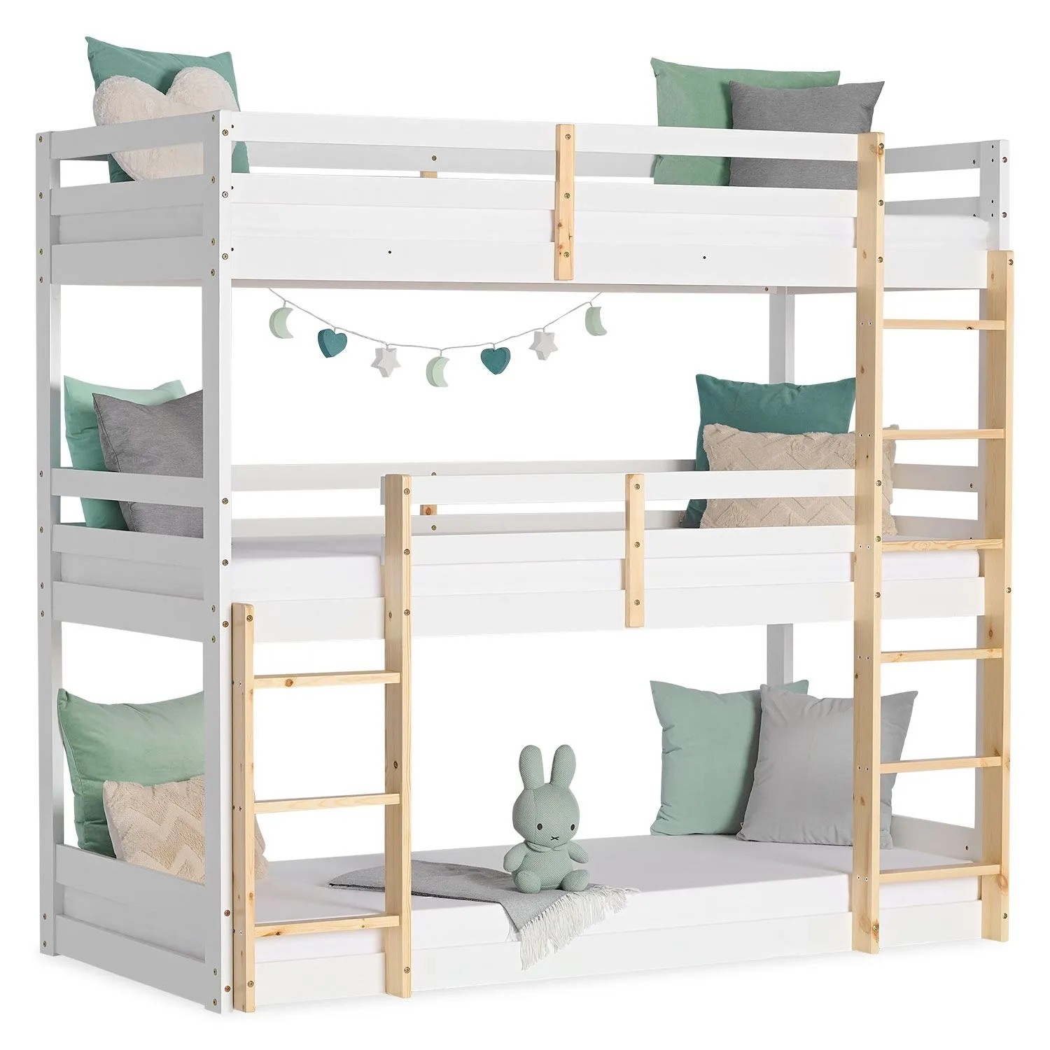 Homestyle4u Etagenbett 90x200 mit Bettkasten in Weiß 2589