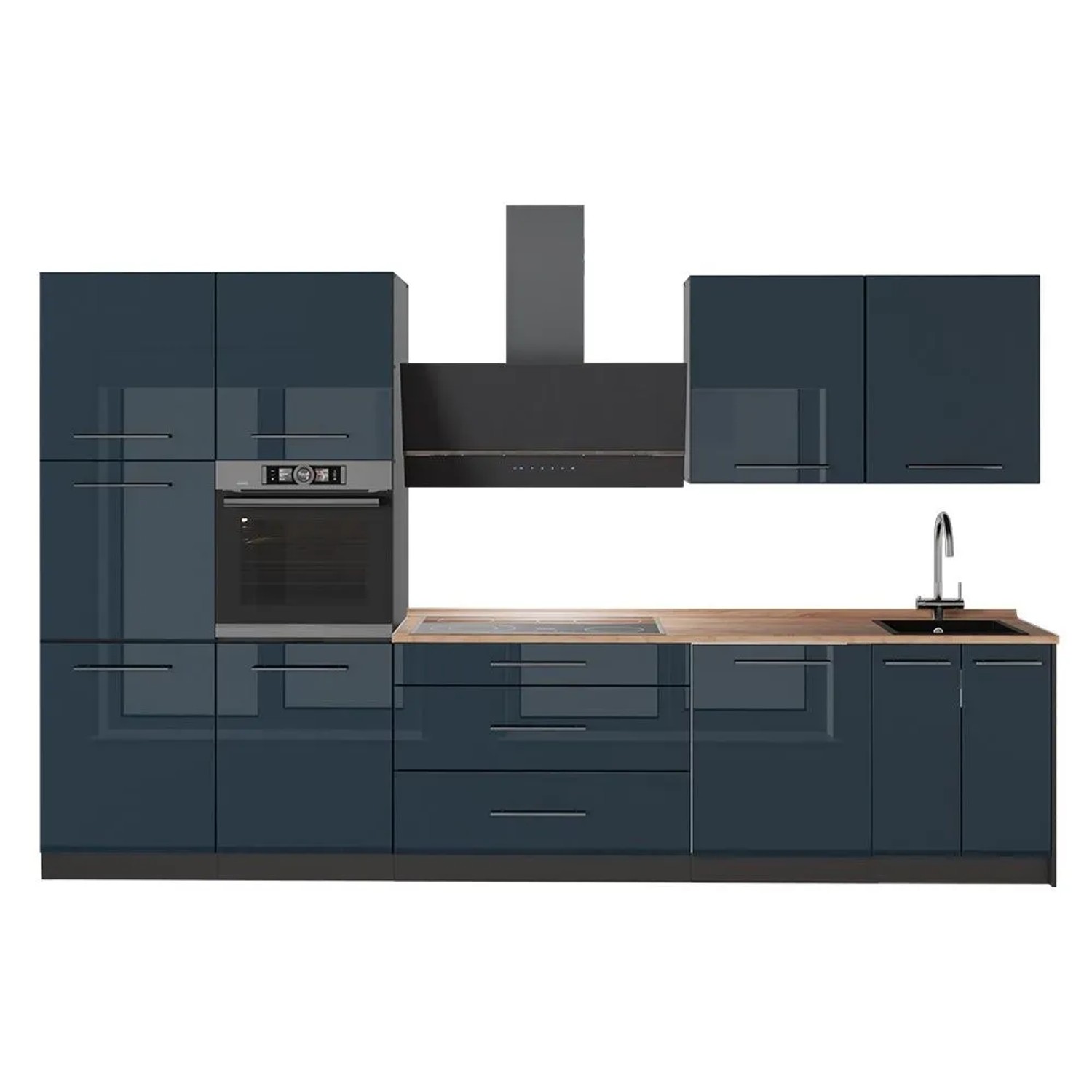 Vicco Küchenzeile Fame-Line Dunkelblau Hochglanz/Anthrazit 340 x 207 AP Eiche Art Nr 64570