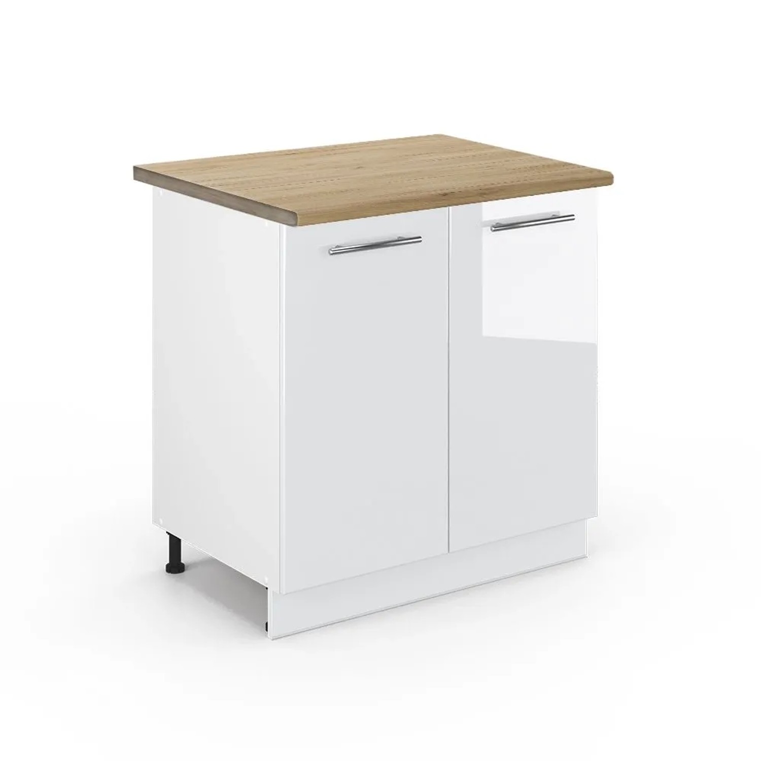 Vicco Küchenunterschrank Fame-Line Weiß Hochglanz/Weiß 80 x 82 Arbeitsplatte Goldkraft Eiche
