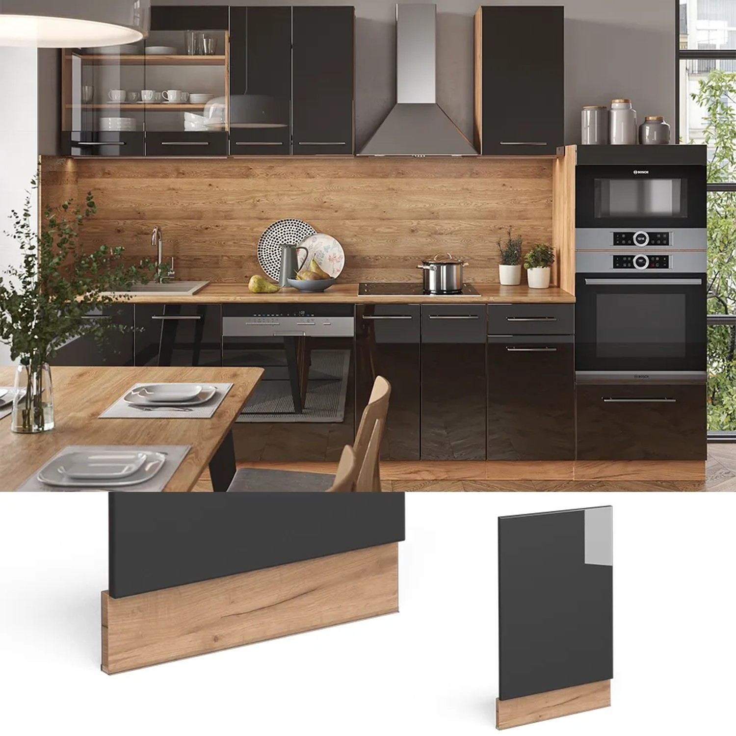 Vicco Frontblende für Küchenschrank, Anthrazit/Eiche, 45cm, für Geschirrspüler