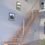 Buche Treppe Lindos Pro, gewendelt, mit Edelstahl Geländer. Offene Bauweise, unbehandeltes Holz.
