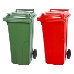 PROREGAL Mülltonnen-Set: 2 Mülltonnen (120L) in Grün und Rot aus HDPE-Kunststoff.