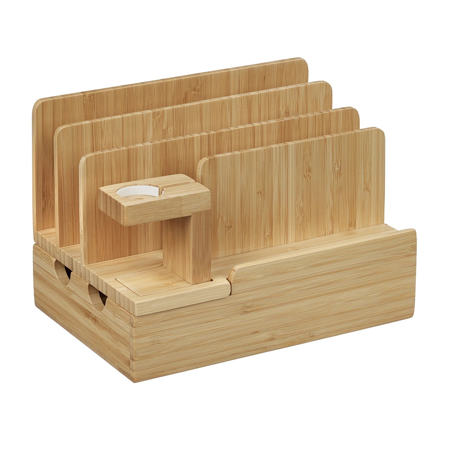Relaxdays Ladestation Bambus Natur mit Uhrenhalter 15 cm x 21,5 cm x 15 cm 700 g