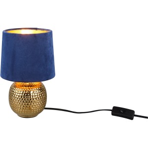 Reality Tischleuchte Sophia in Gold und Blau mit Samtschirm, Design-Tischlampe für Wohnraum.