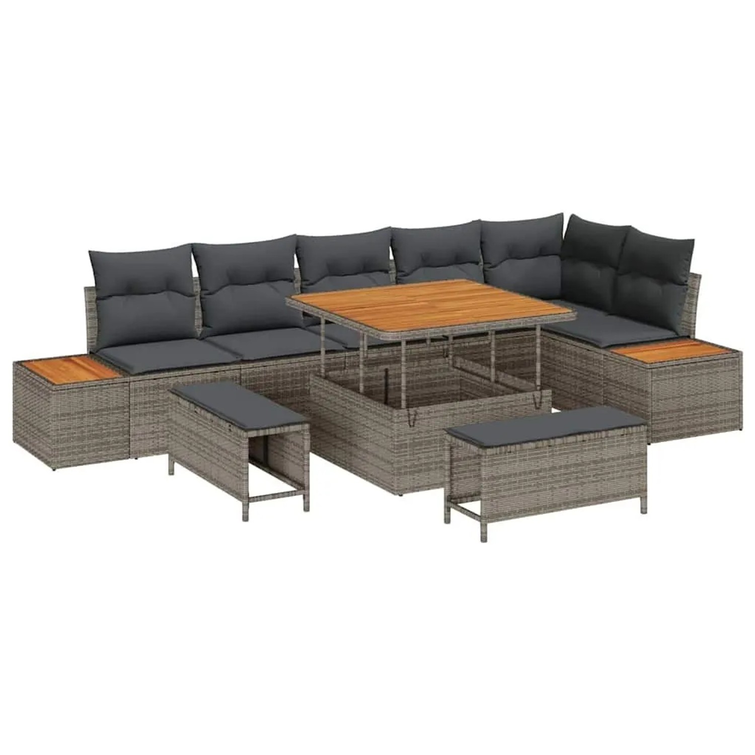 Thumbnail - vidaXL Gartensofa-Set mit Kissen mit Speicher 9 Stk Grau Poly Rattan 3364878