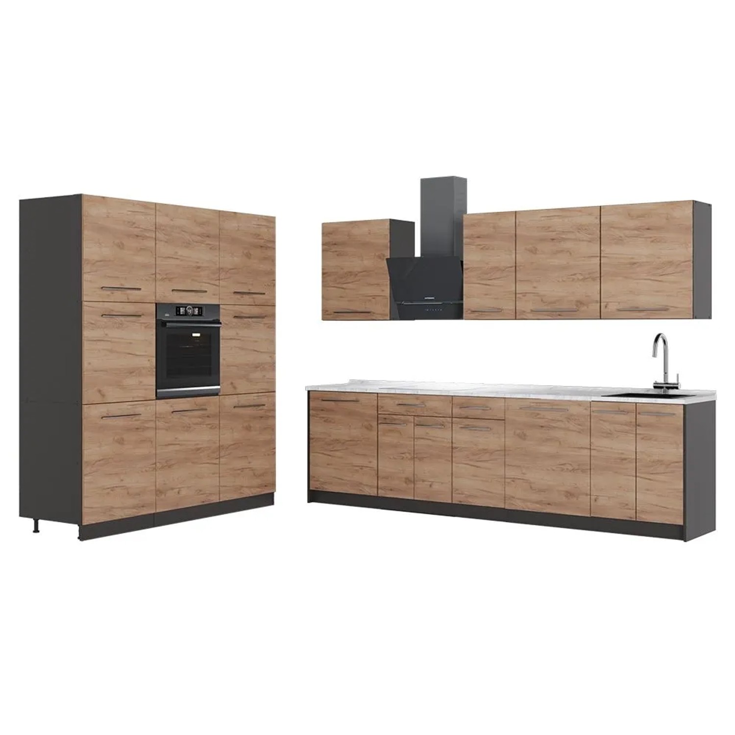 Vicco Küchenzeile Fame-Line Goldkraft Eiche/Anthrazit 460 x 207 AP Marmor Art Nr 63847