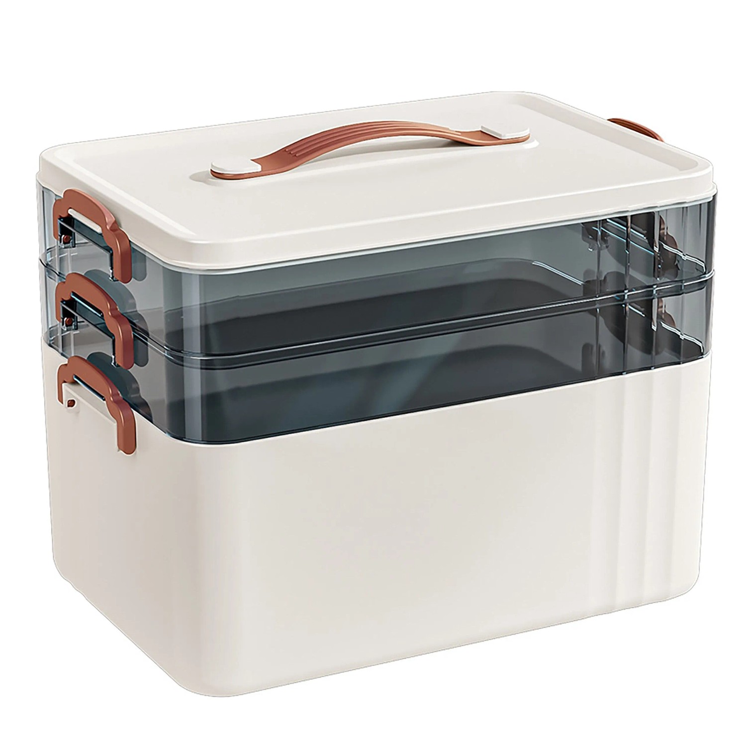 Relaxdays Medizinbox Kunststoff Weiß mit 2 Entnehmbaren Transparenten Einsätzen 24 cm x 33 cm x 22 cm 1.3 kg