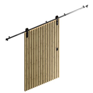 Radex Schiebetür-Komplettset Akustikpaneel Lamette, 95x210 cm, mit Lamellenstruktur und schwarzem Schiebetürsystem.