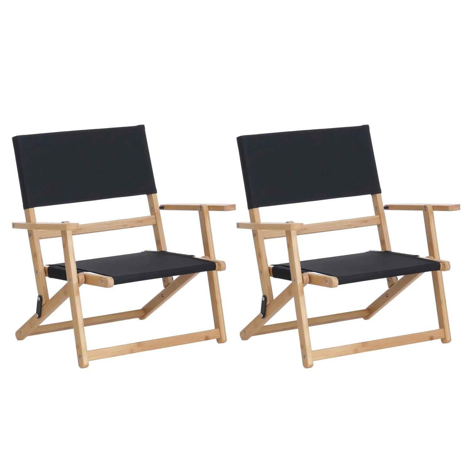 MCW 2er-Set Bambus Campingstuhl Q42 Klappbar Outdoor Stoff/Textil Schwarz