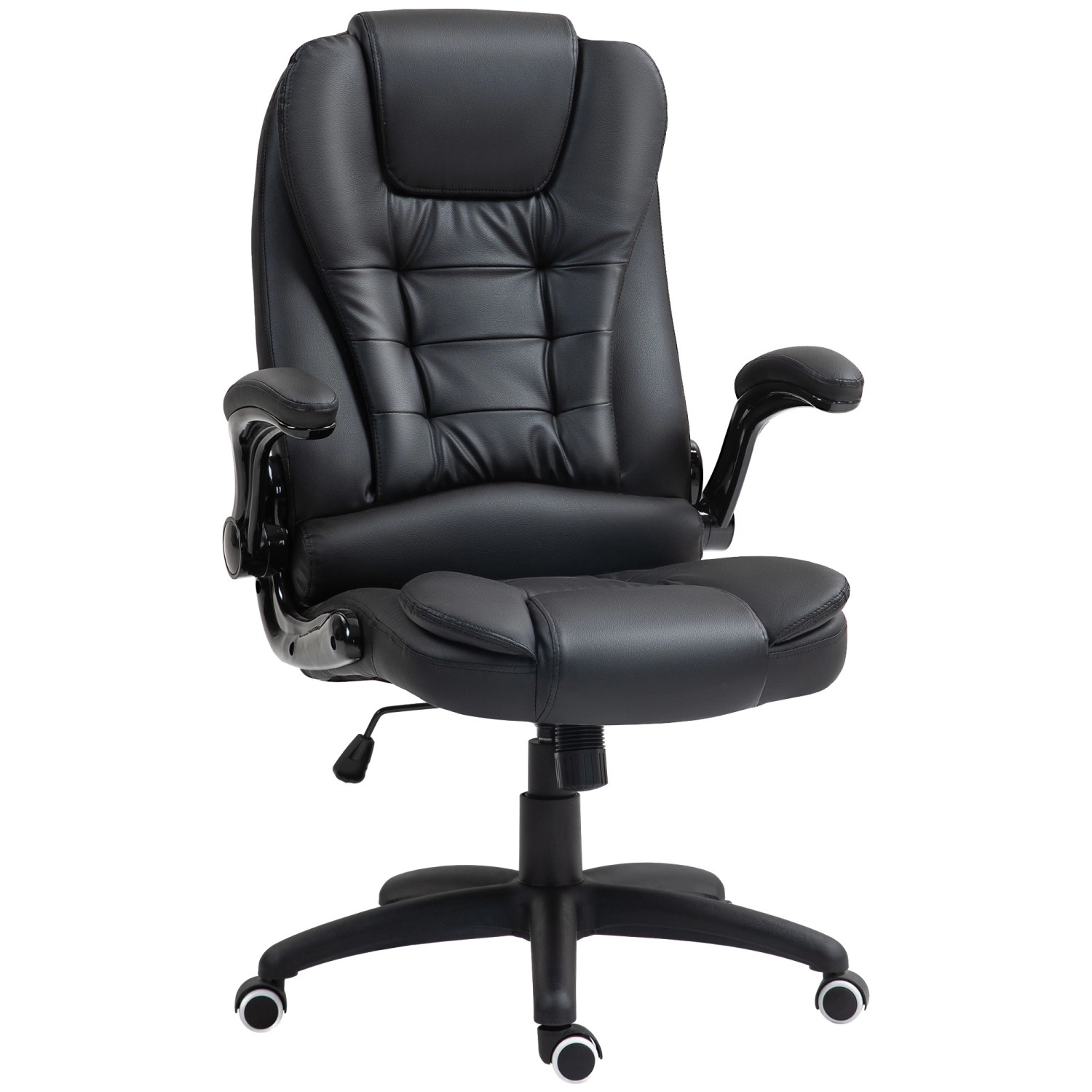HOMCOM Bürostuhl mit Wippfunktion Kunstleder Schwarz 60L x 69B x 111-121H cm