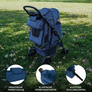 Marineblaue Fronttasche für Monstershop Haustierwagen, wasserdicht und geräumig.
