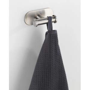 Wenko Wandhaken Turbo-Loc Edelstahl Duo Orea Matt mit Handtuch, zur Wandmontage ohne Bohren.