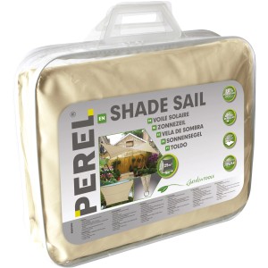 Verpacktes, wasserdurchlässiges Perel Viereck-Sonnensegel, 500x500 cm, in Creme.